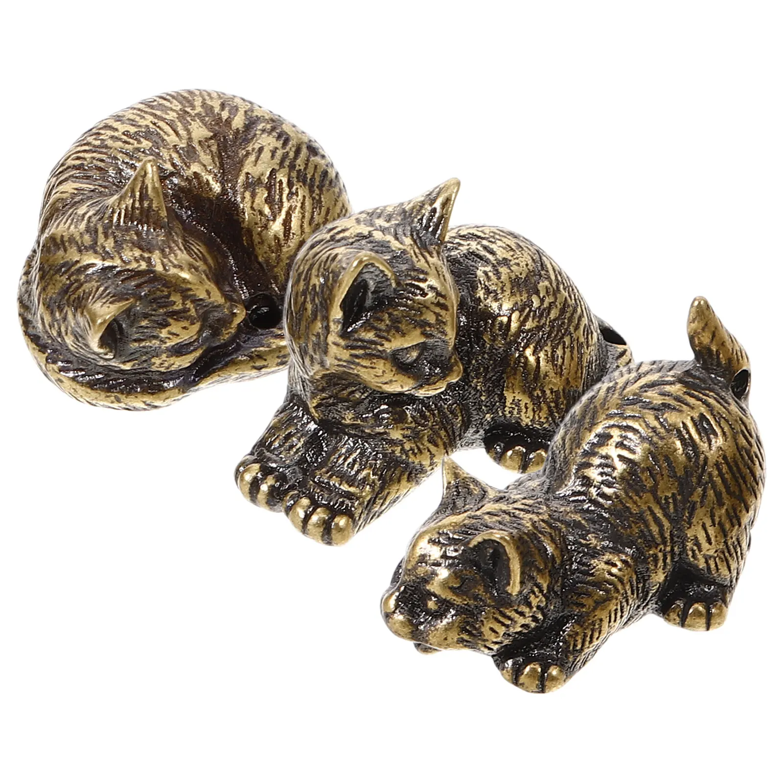 

3pcs Brass Lucky Statue Finish Metal Cat For Desk Home Office Decor Cat Sculpture Ornament Brass Animal Statues