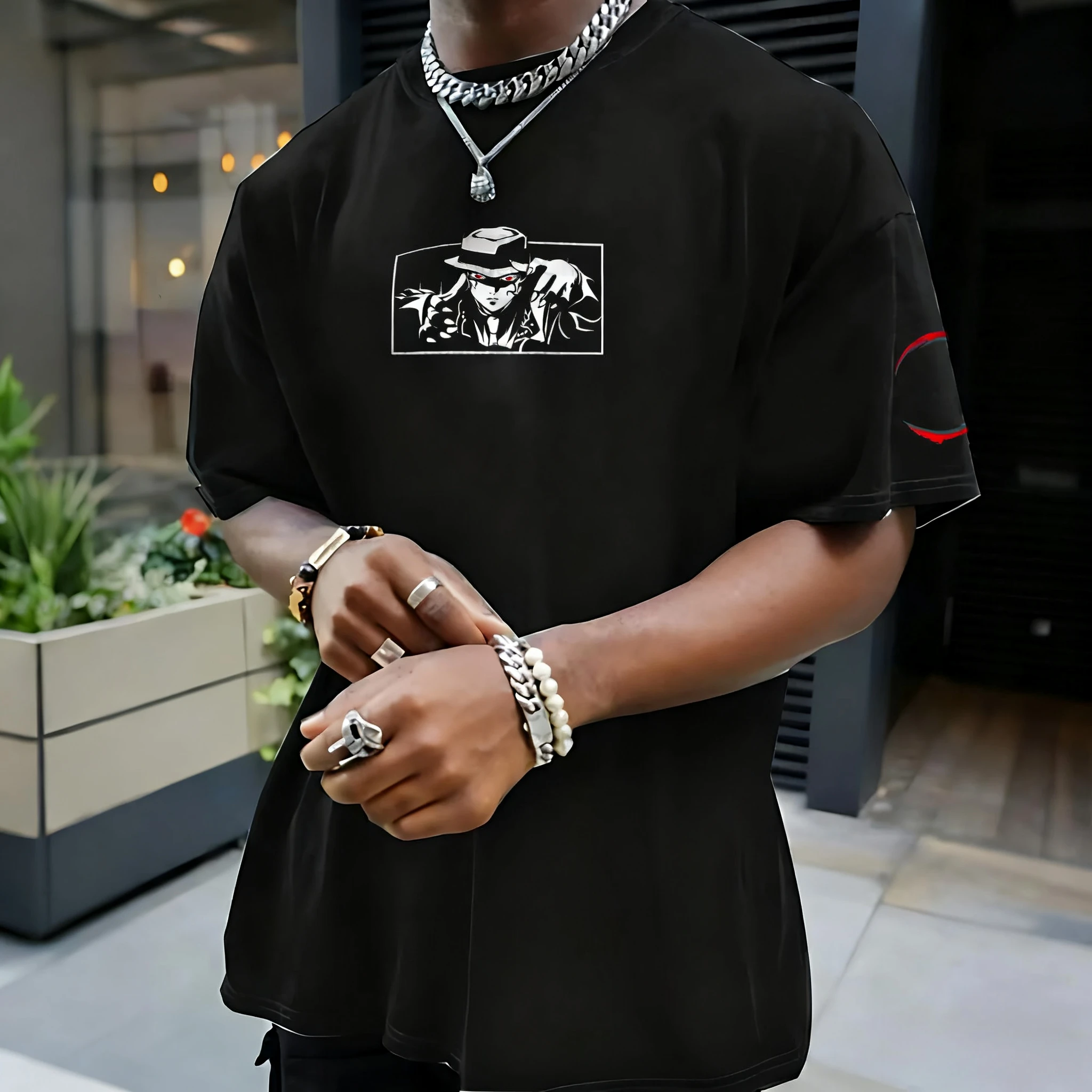 شيطان القاتل تي شيرت رجالي 2025 صيف جديد Kibutsuji Muzan أنيمي مطبوعة الشارع الهيب هوب الاتجاه Y2K بلوزة فضفاضة غير رسمية الوالدين والطفل