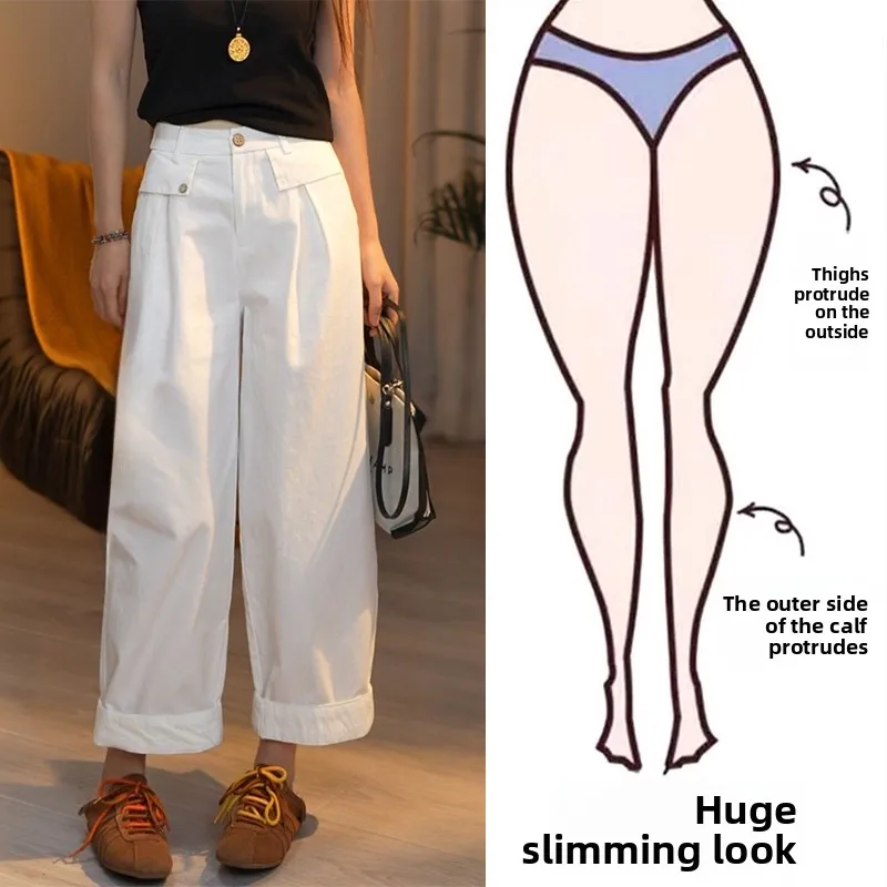 Slimming High Waist Wide Leg Pants Casual Spring Summer New Style plus Size Women's Fashion Nine Points Pants for Shorter Ladies