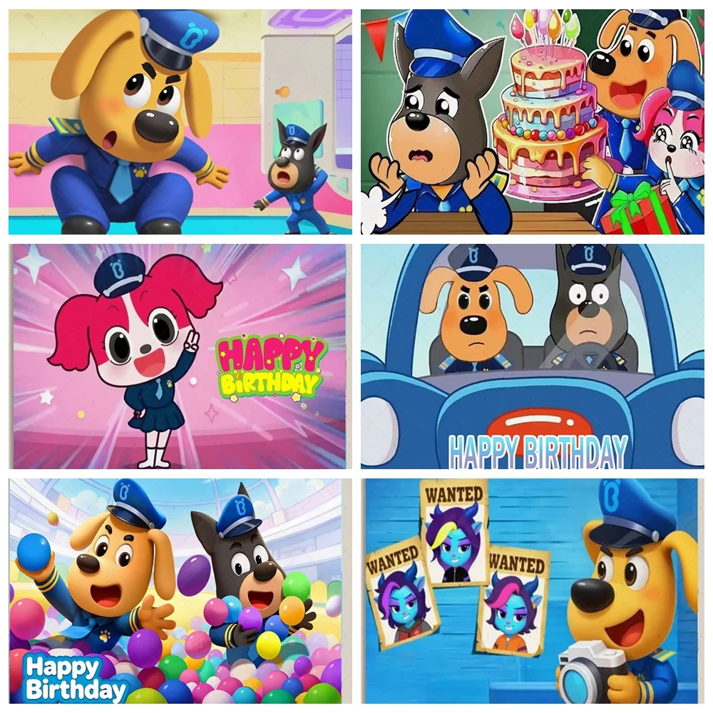 Cartoon Police Dogs Birthday Party Backdrop Rescue Team Pup Adventure City Boys Girls Custom Photo Booth Cake Banner Decor Props
