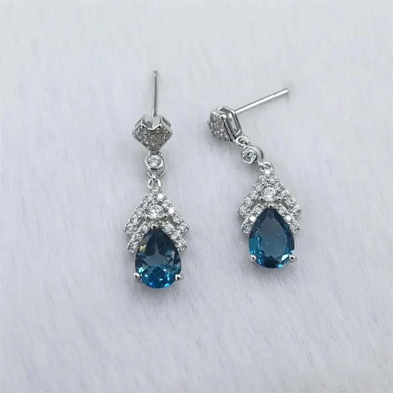 

ZECAA 925 Jewelry Drop Earrings With London Blue Topaz Gemstone 5*7mm Drop Earrings Jewelry For Woman S925 Silver Earrings