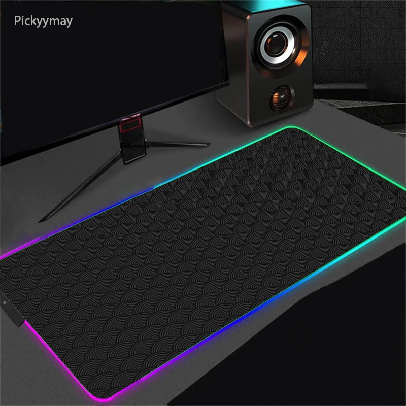 Black And White Line 90x40cm RGB Gaming Mouse Pad Large Gamer Big Mouse Mat Computer Gaming Keyboard Desk LED Backlit Mousepad