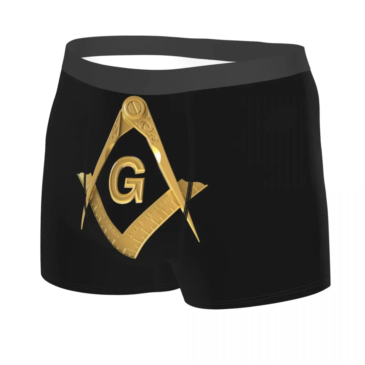 Custom Male Cool Gold Freemason Logo Underwear Masonic Mason Boxer Briefs Soft Shorts Panties Underpants