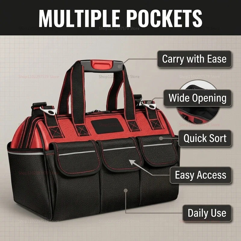 Multifunctional ToughBuilt Tool Bag Oxford Waterproof Electrician Storage Bag Heavy Duty Wear-Resistant High Capacity Work Bag
