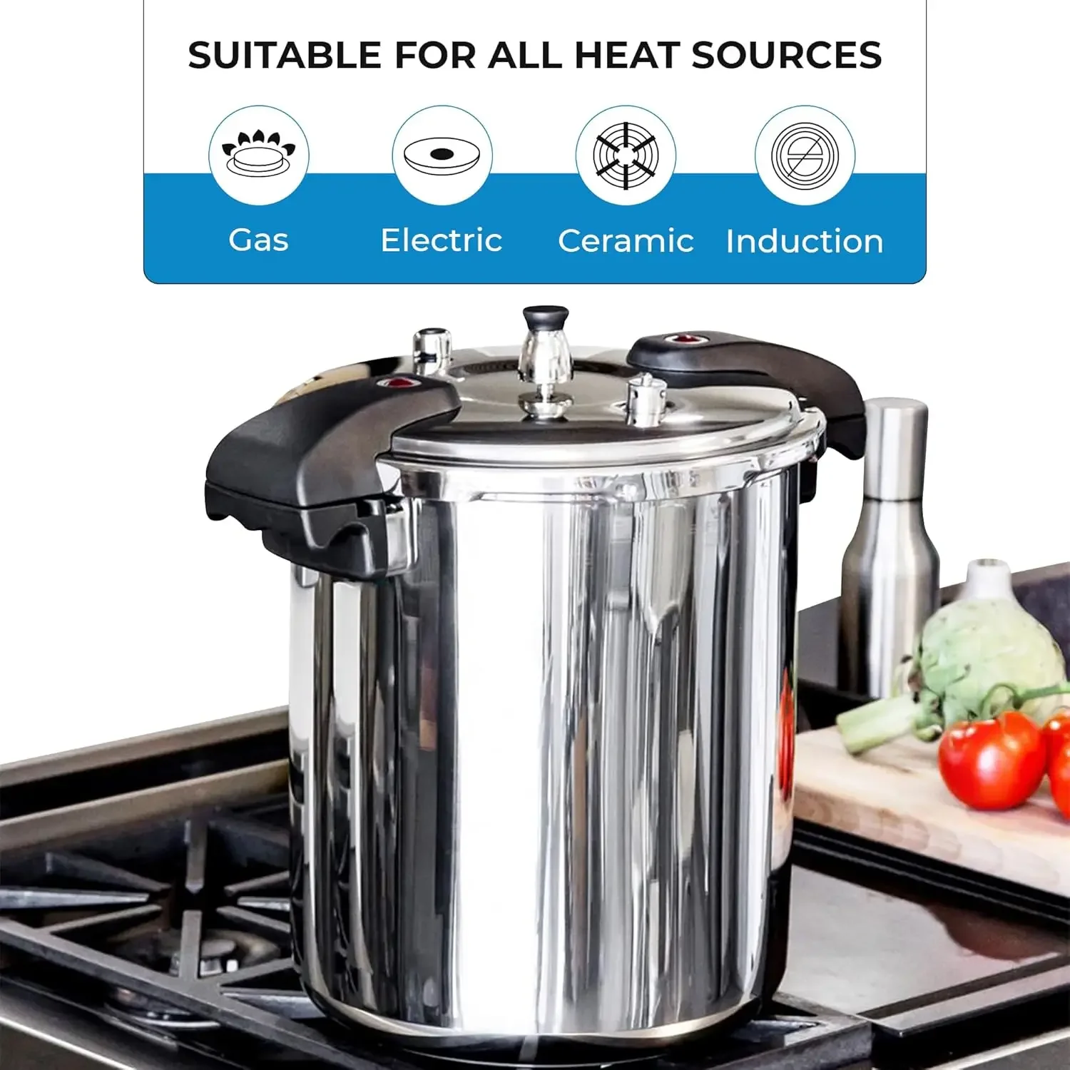 home.Pressure Cooker 21 Qt Stainless Steel - Large Canning Pot with Lid for Home, Commercial Use - Easy to Clean Any Stove To