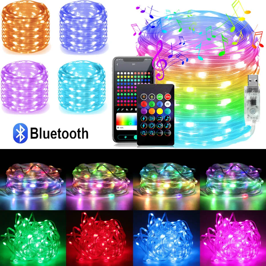 

DC5V RGBIC Led String Fairy Light Bluetooth Smart Colorful Light String 1m-50m USB Led Strip for Wedding Party Christmas Decor