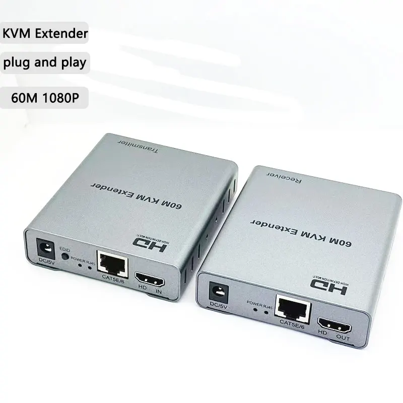 

60M KVM HDMI-compatible Extender Video Transmitter Receiver By Ethernet RJ45 CAT5e Cat6 Cable Support Keyboard Mouse