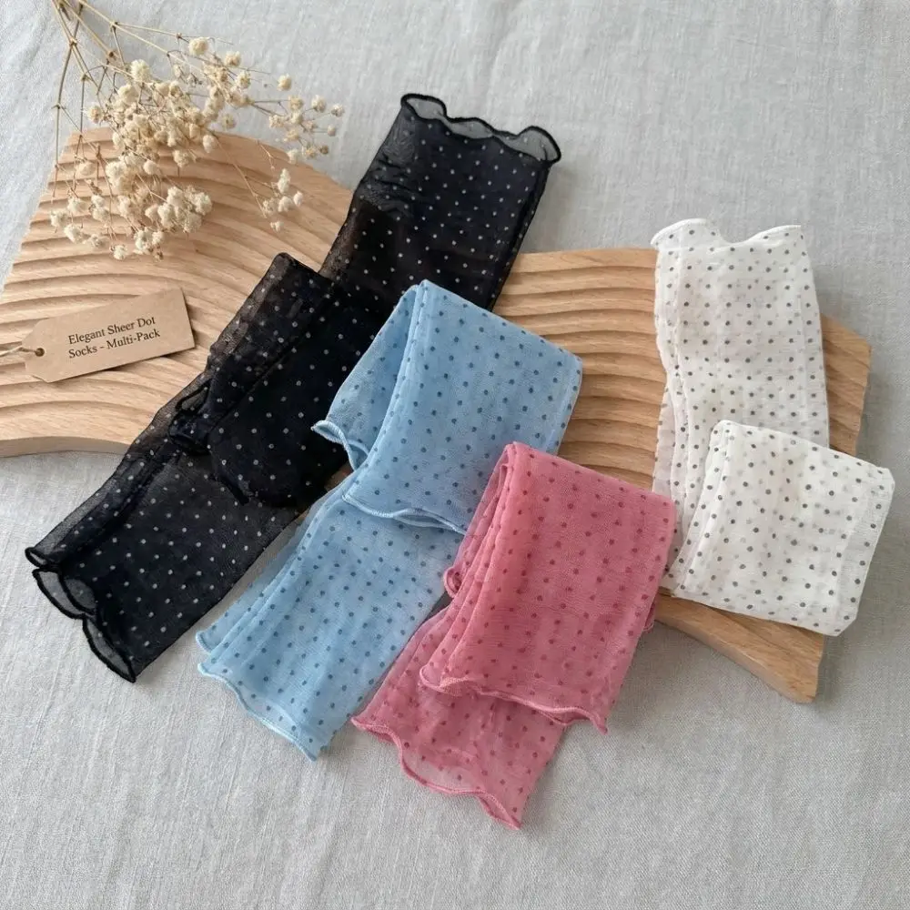 Fashion Ultra-thin Polka Dot Sock Skin-friendly Soft Women Silk Sheer Stacked Socks Breathable Ruffle Foot Cover Sock Summer
