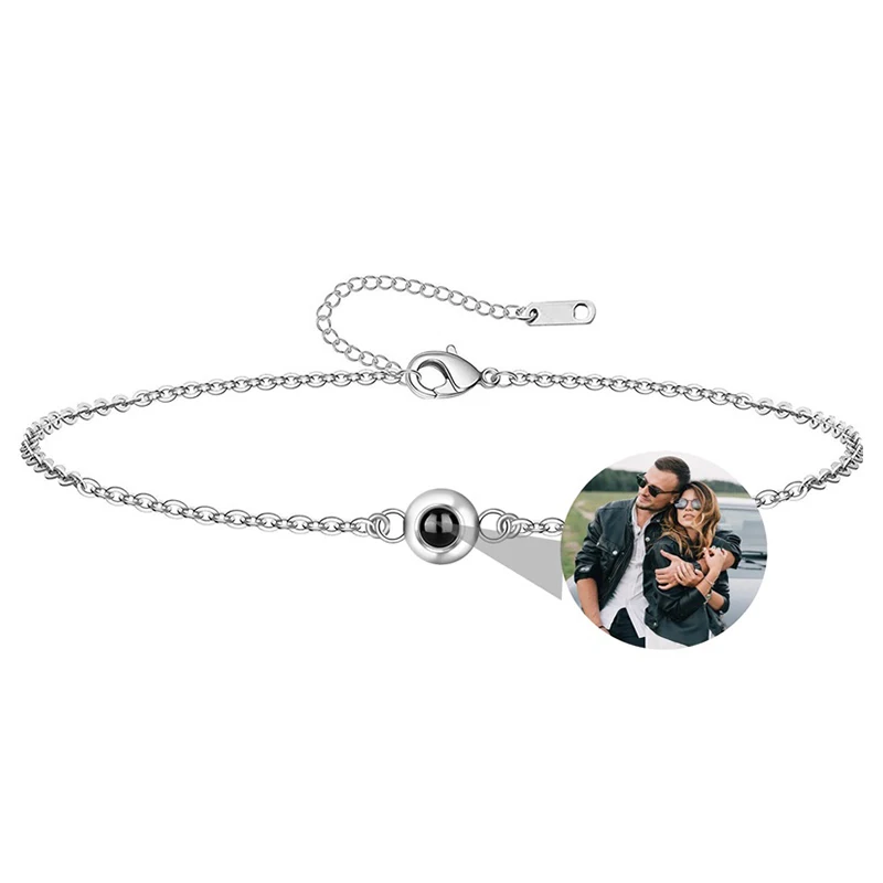 Custom Photo Bracelet Personalized Photo Projection Bracelet Circle Photo Bracelets with Picture Inside for Women Birthday Gifts