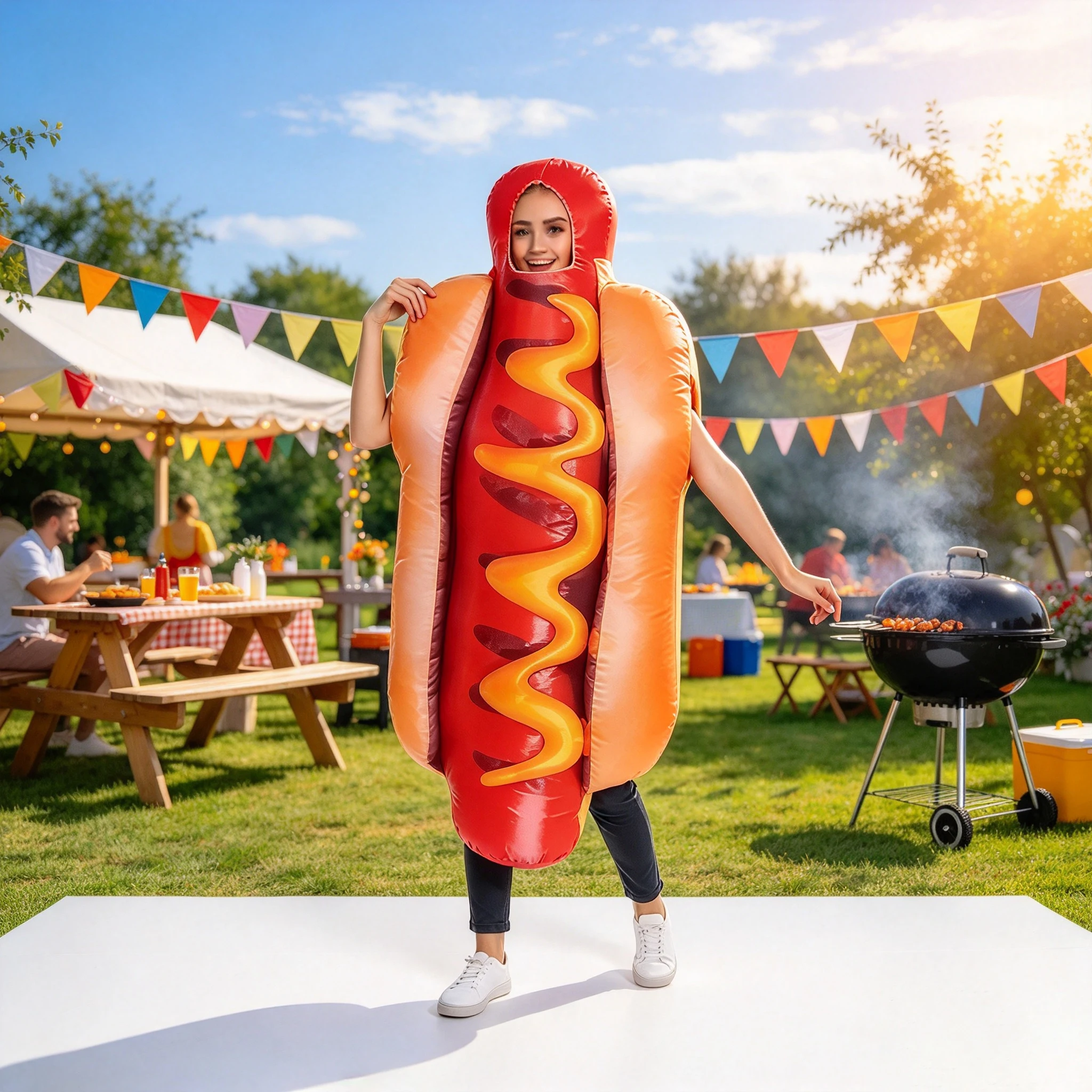 Hot Dog Costume for Adults, Funny Food Fancy Dress, Halloween Carnival Party Cosplay Outfit view 6