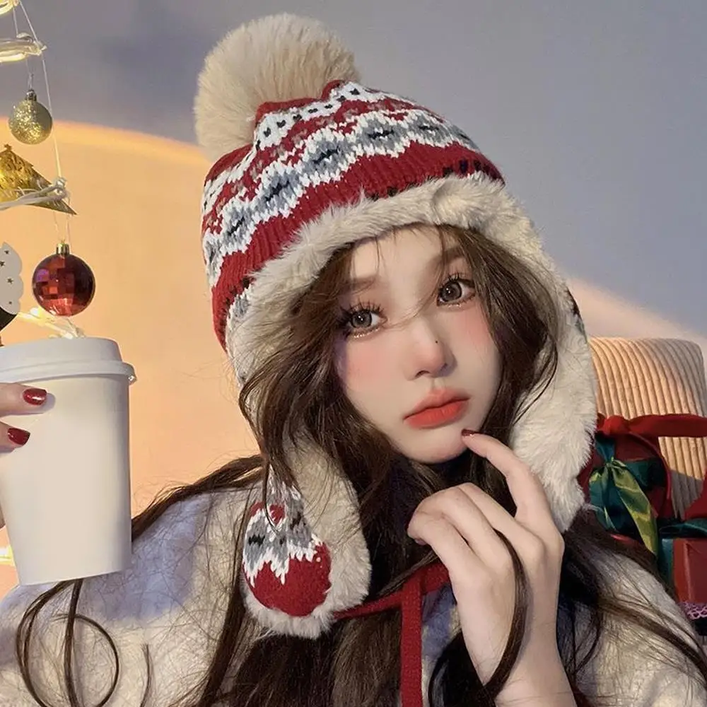 

Outdoor Travel Hiking Ski Cap Plush Lei Feng Hat Windproof Ear Protection Knitted Hat Thermal Knitting Thick Fleece Earflap Hat