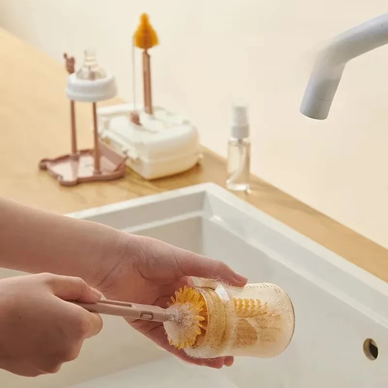 Kit de nettoyage de biberons avec étendoir, brosses en Silicone, nettoyeur de paille et de mamelon, boîte de rangement
