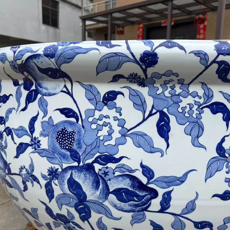 1.5m blue and white hand-painted Duozi Duofu pomegranate pattern ceramic large tank garden landscaping living room fish tank