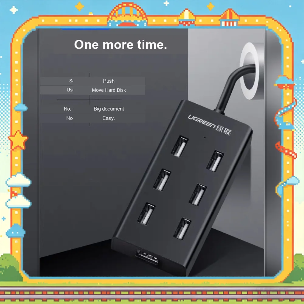 UGREEN CR130 30372 USB 2.0 Hub 7 Port Powered Splitter 0.5m for Laptop Desktop Printer Flash Drive