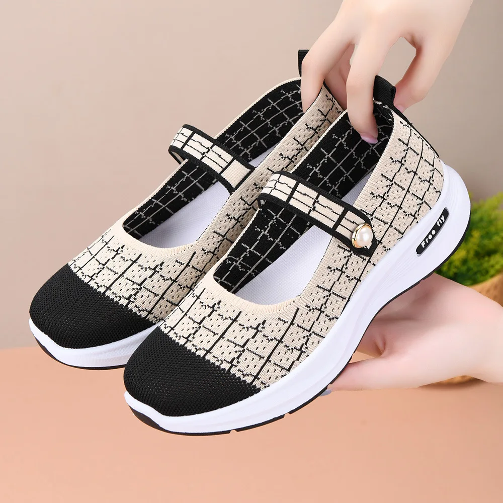 Elastic Strap Hollow Mesh Mary Jane Sneakers Women Breathable Non Slip Soft Sole Daily Comfort Walking Casual Shoes - view 2