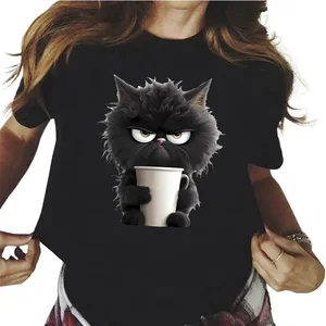 Harajuku t shirt komik kedi kadın kawaii t-shirt kız rahat kısa kollu sıfır yaka bluzlar yaz, kadın giyim, hayvan tshirt 8 en çok satan-gömlek kadın yaka-no. 1