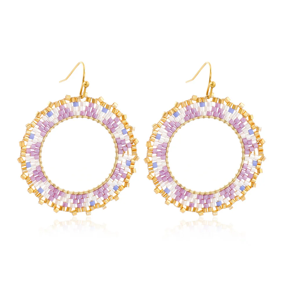 Beaded earrings Triangle Trend Circle Bohemia Alloy Simple Hand-woven female Geometry Colorful Original Rice bead earrings