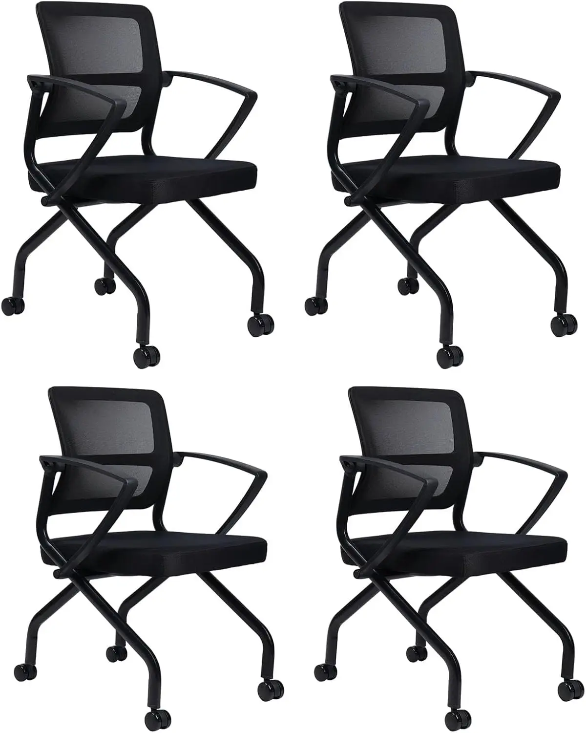 Clatina Foldable Mesh Ergonomic Training Room Chair Guest Reception Stack Chairs With Caster Wheels And Arms For Office School