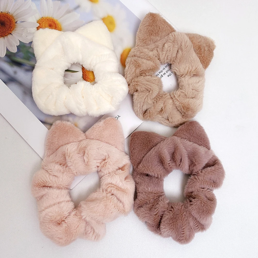 Fluffy Cloth Large Hair Ties Women Ponytail Holder Cat Ear Hair Hoop Rubber Elastic Head Rope Scrunchies Girl Hair Accessoires