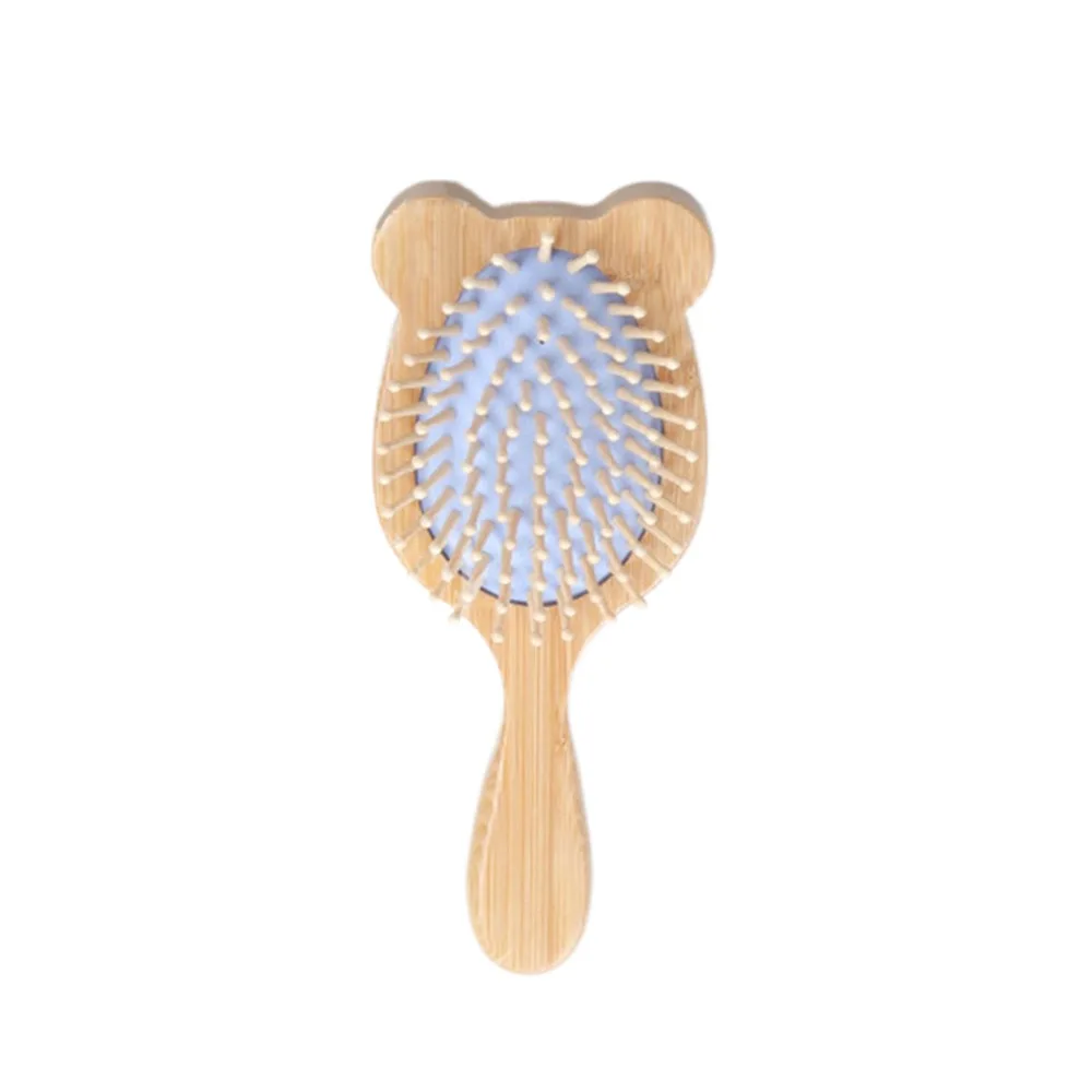 

New with Air Cushion Bamboo Hair Brush Bear Ear Design Natural Wooden Paddle Detangling Brush for Women and