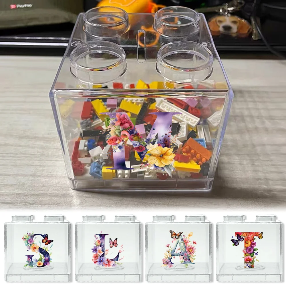 

Building Block Coin Storage Box Stackable Savings Jar Desktop Storage Container Decoration For Home Butterfly Letter Pattern
