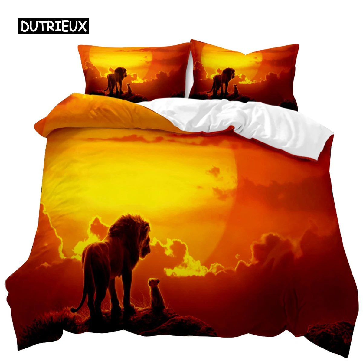 

Lion Duvet Cover Set Lightning Lion Animal Theme Comforter Cover Teens Grey Black Double Queen King Size Polyester Qulit Cover