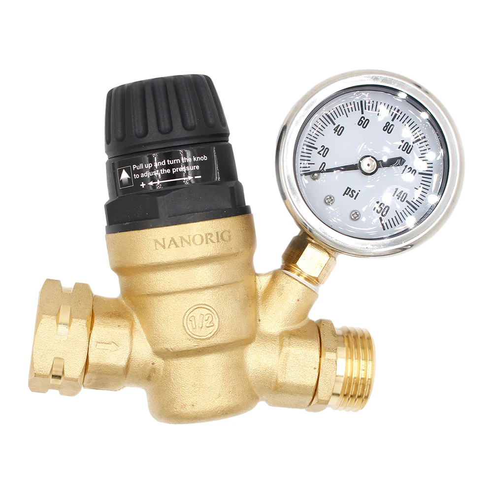 

3/4 Inch Water Pressure Regulator Brass Pressure Reducing Valve with Gaug and 2 Filters for Camper/Garden Hose/Travel Trailer