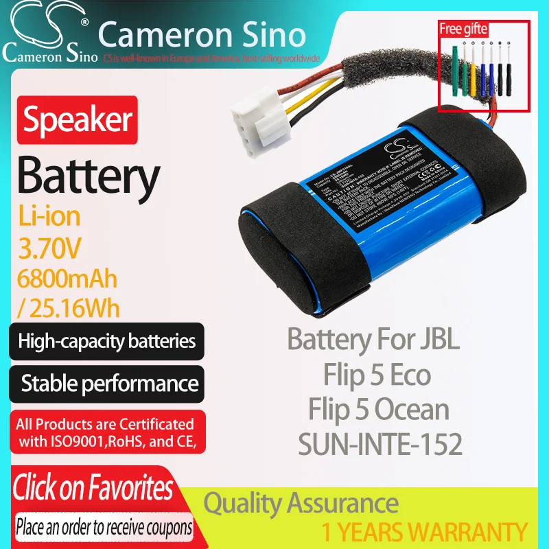 CameronSino Battery for JBL Flip 5 Eco Flip 5 Ocean fits JBL SUN-INTE-152 Speaker Battery 6800mAh/25.16Wh 3.70V Li-ion Blue