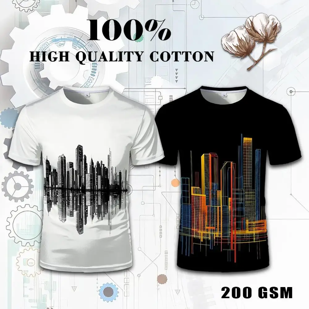 

Street Cyber Punk Style Men's T-shirts WIFRU Summer Urban Casual Cotton Tops Fashion Technology Sense Neon City 3D Print T Shirt