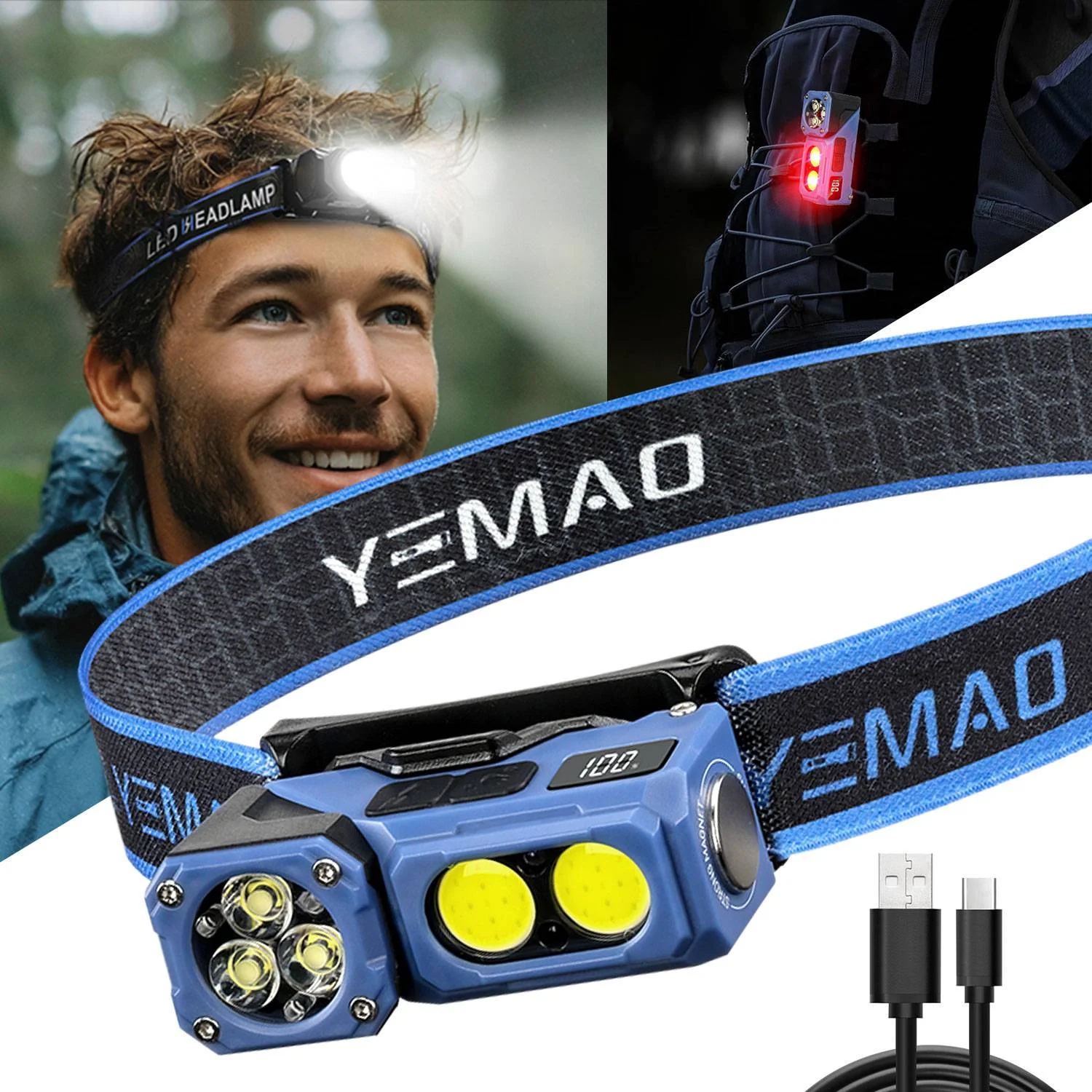 

YEMAO T615 Super Bright Led Headlamp with Magnetic Clip 7 Modes USB Rechargeable Portable Waterproof Torch For Fishing Camping