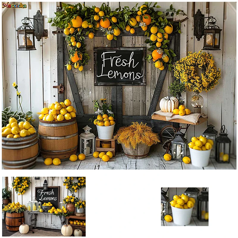 

Mocsicka Spring Photography Background Lemon Season Happy Birthday Party Wooden Door Backdrop Adult Kids Portrait Photo Studio