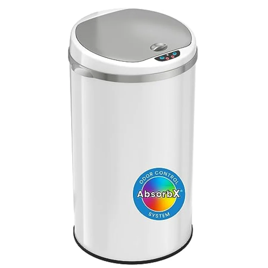 

8 Gallon Touchless Sensor Trash Can for Home Kitchen Office Stainless Steel White Odor Filter System
