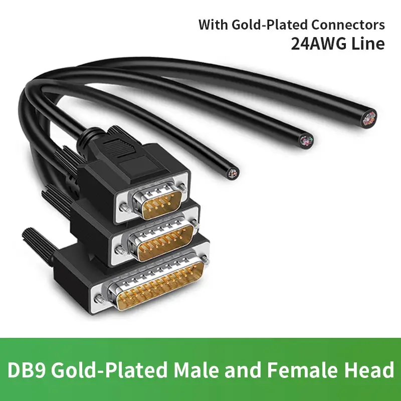 DB9 DB15 24AWG สายต่อ DB25 9/15/25พินสายสัญญาณไร้การบัดกรีตัวผู้ตัวเมียพอร์ต RS232แบบมีสายป้องกันสายไฟ