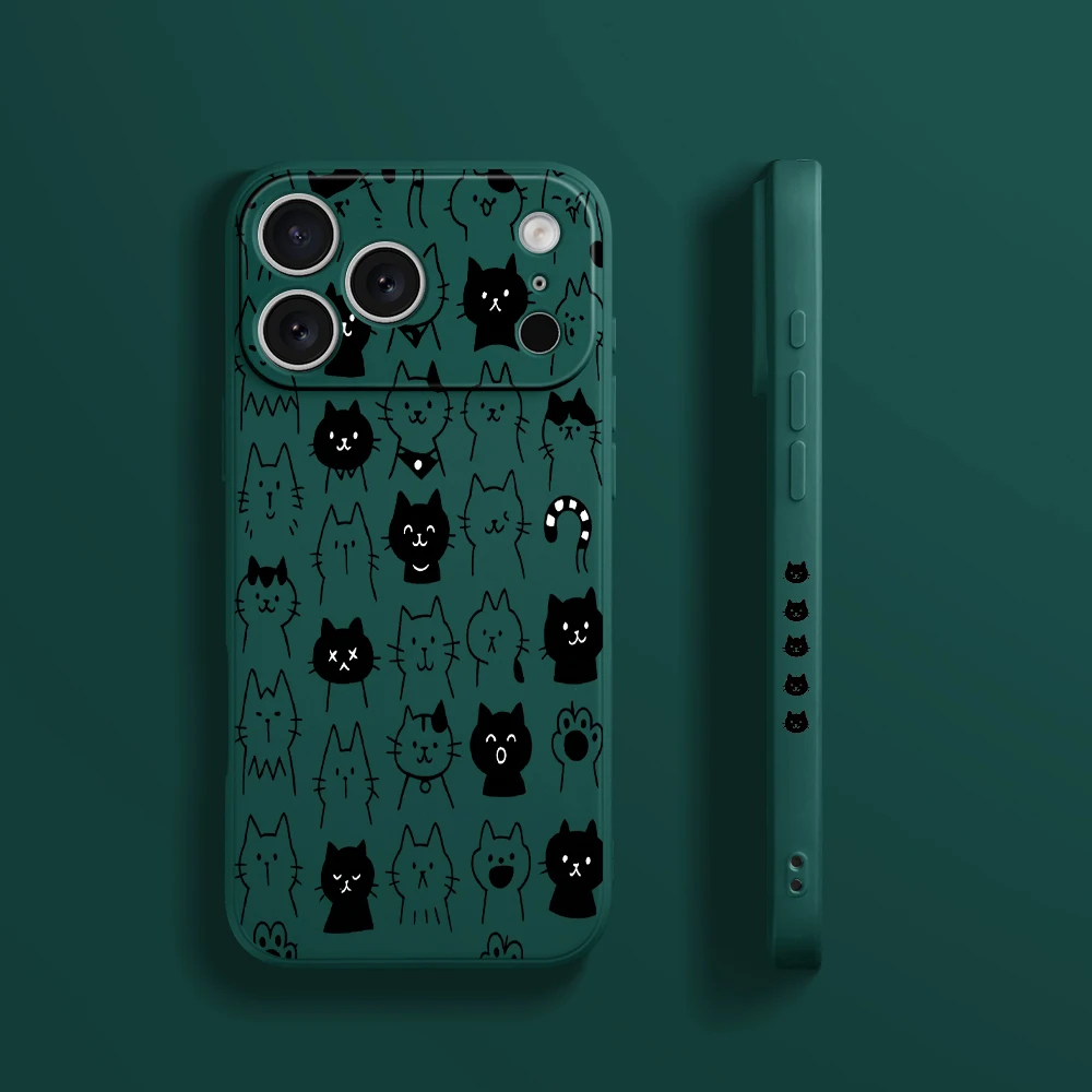 نمط قطة لطيف لهاتف iPhone17 ProMax 17 Air 16 15 14 13 12 11 Pro Max XS Max7 8 Plus 16e 16 Plus غطاء من البولي يوريثان الحراري Coque