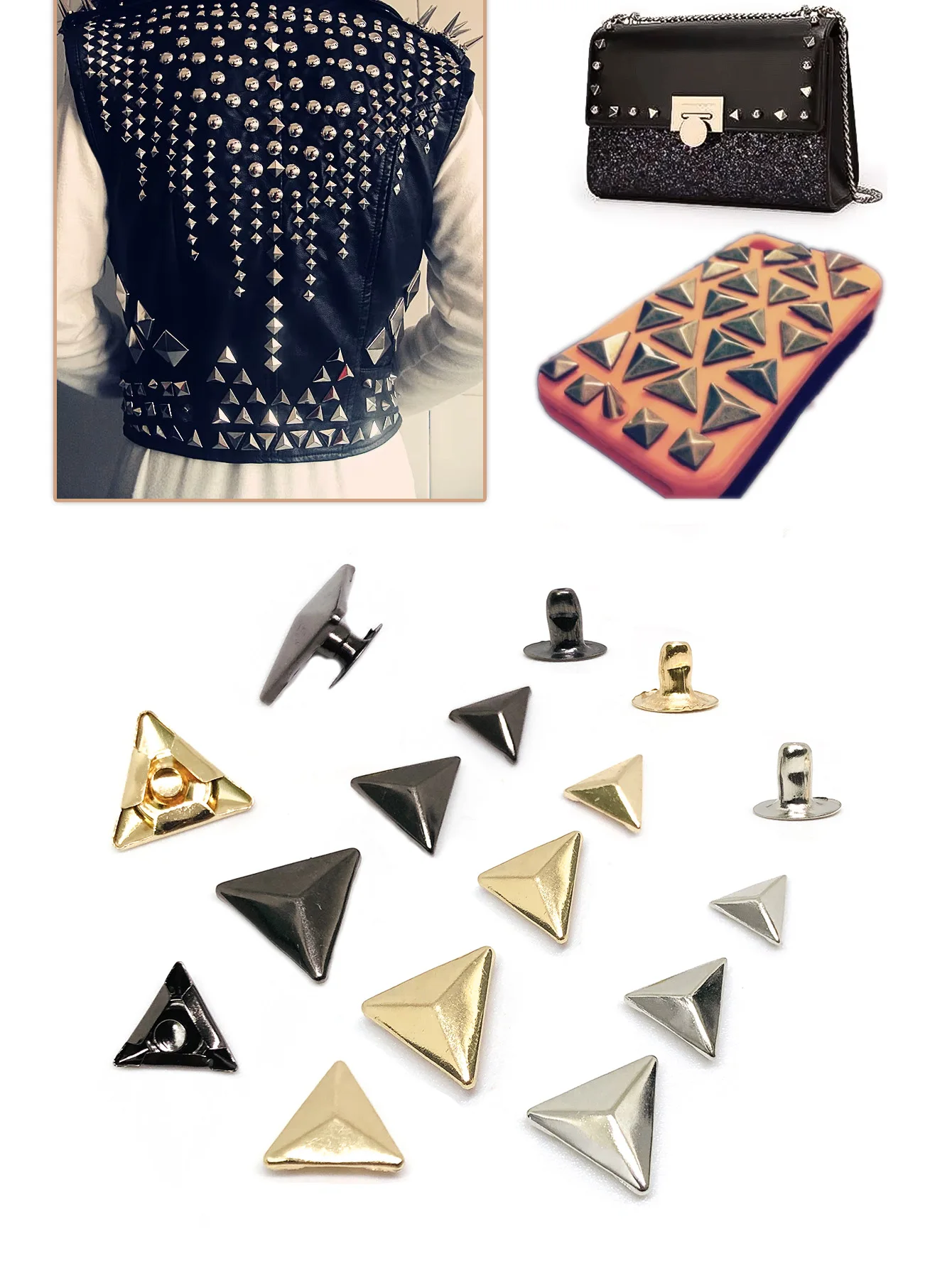 50Sets Metal Triangle Shape Decoration Stud Rivets for Belt Clothes Bag Purse Handbag Leather Craft DIY Triangular Embellishment