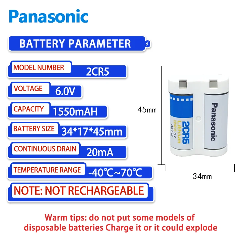 Batteria al litio Panasonic 2 cr5 6v adatta per meter di Gas elettricità meter Fuji Polaroid Camera Canon EOS5 50 55 650 Nikon