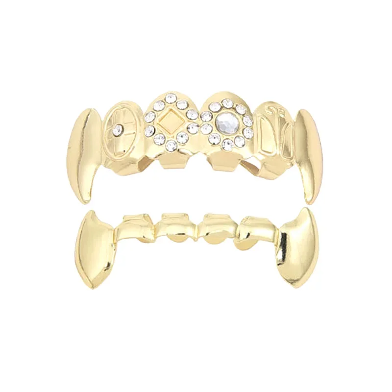 18K الزركون مطلية بالذهب الهيب هوب الأسنان مصاص دماء الأنياب النمر الأسنان المعدنية هالوين أطقم الأسنان النساء الرجال الأنماط الأوروبية الأمريكية #4