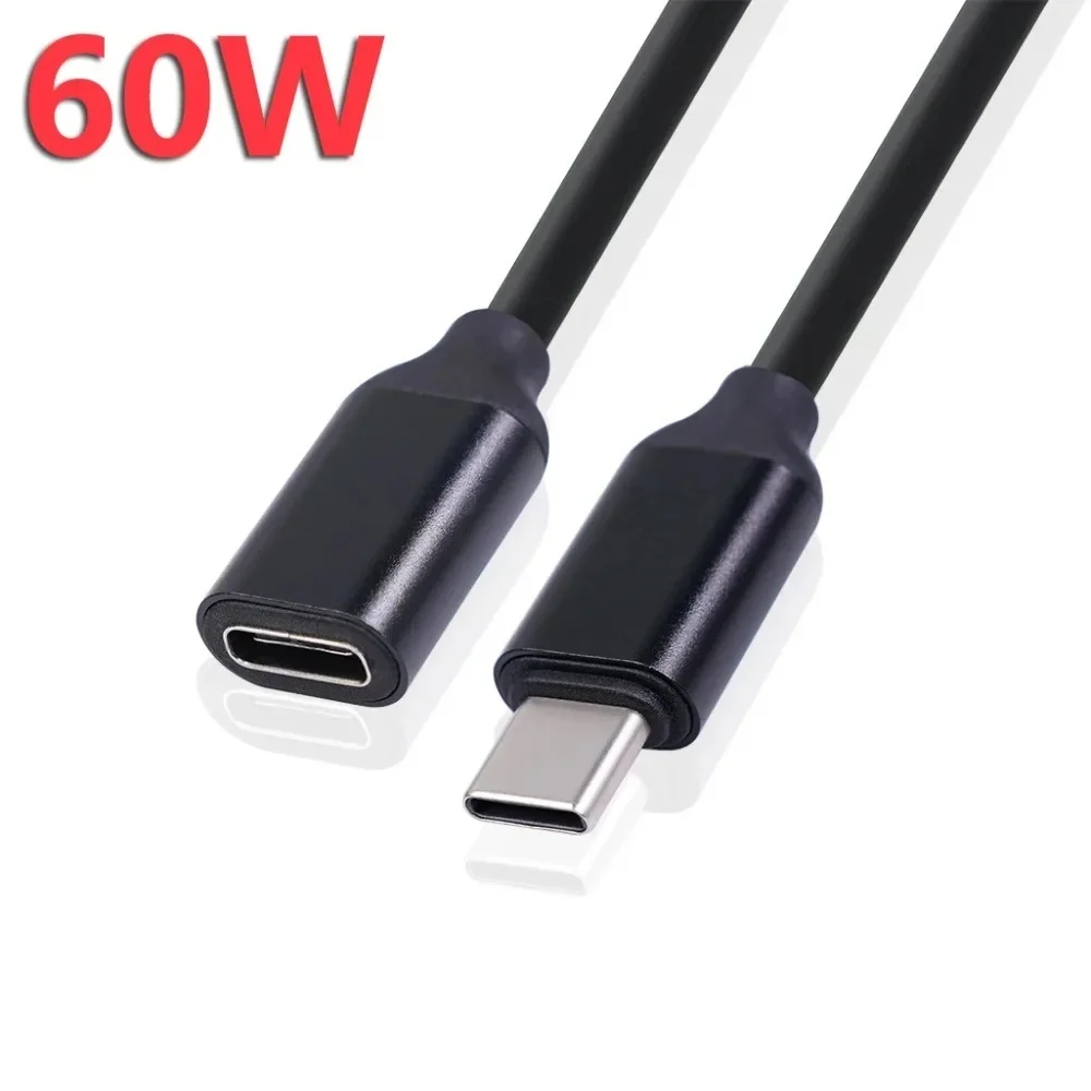 Type‑C Male to Female Extension Cord 60W 3A USB‑C Fast‑Charge & Data‑Sync Extension Wire for iPhone Cell Phones Notebooks Tablet