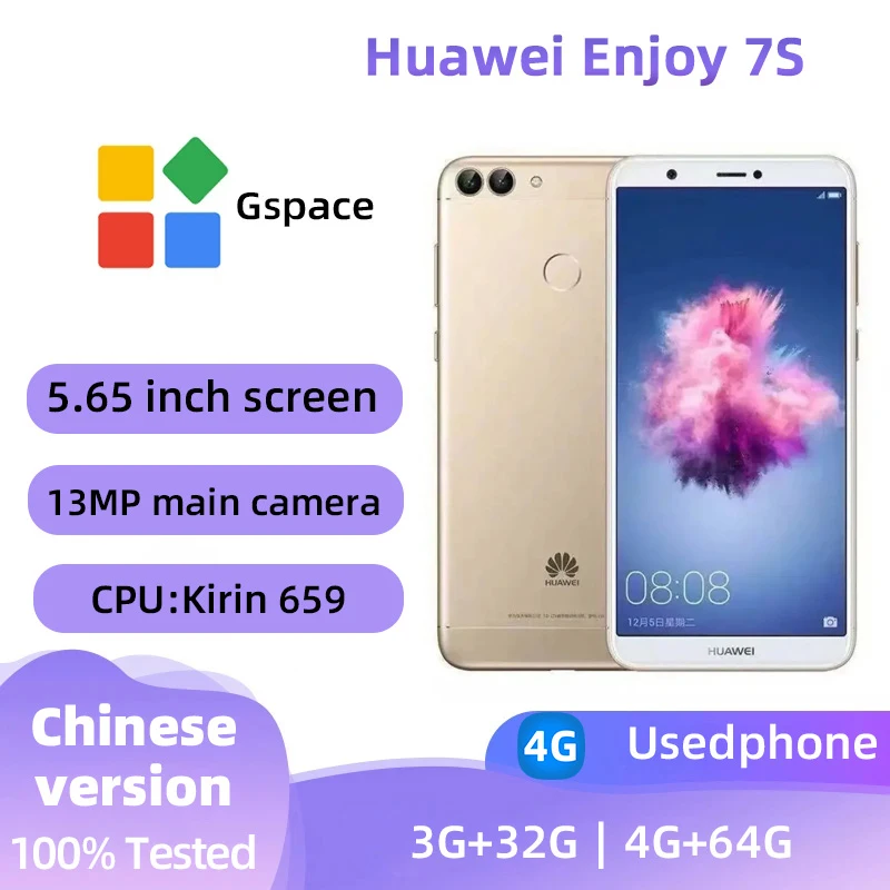 HUAWEI Enjoy 7s 4g SmartPhone Android CPU HiSilicon Kirin659 3000mAh Battery 13MP Camera Unlocked Used Phone