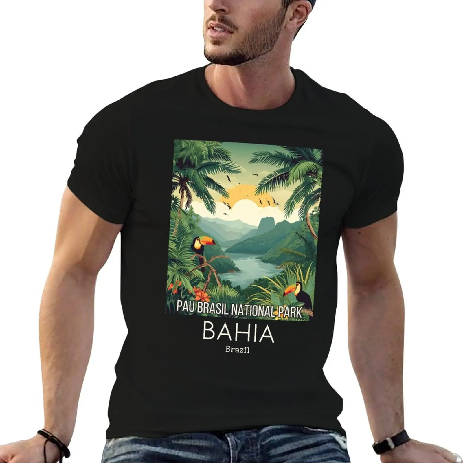 Ilustração vintage de viagem do Parque Nacional Pau Brasil - Bahia - Brasil Camisetas com estampas