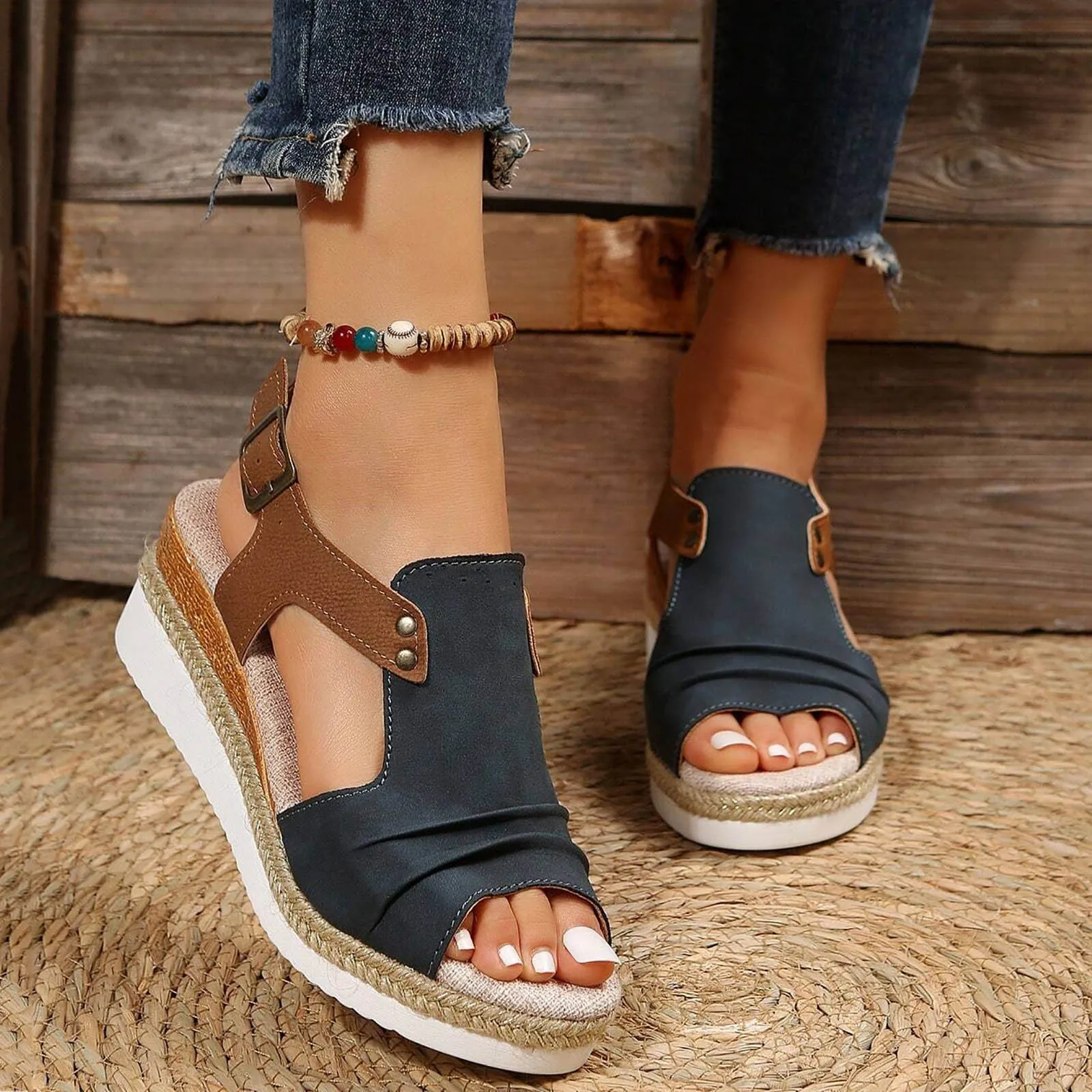 shoes woman 2024 trend Women Open Toe Slingback Sandals Vacation Bohemian Shoes Wedge Sandals elegant sandals woman