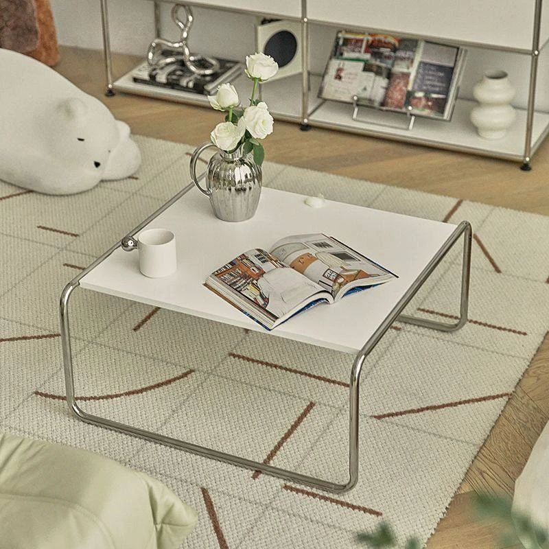 #j.Nordic St Steel Coffee Tables Black and White Square Side Table Set Minimalist Living Room