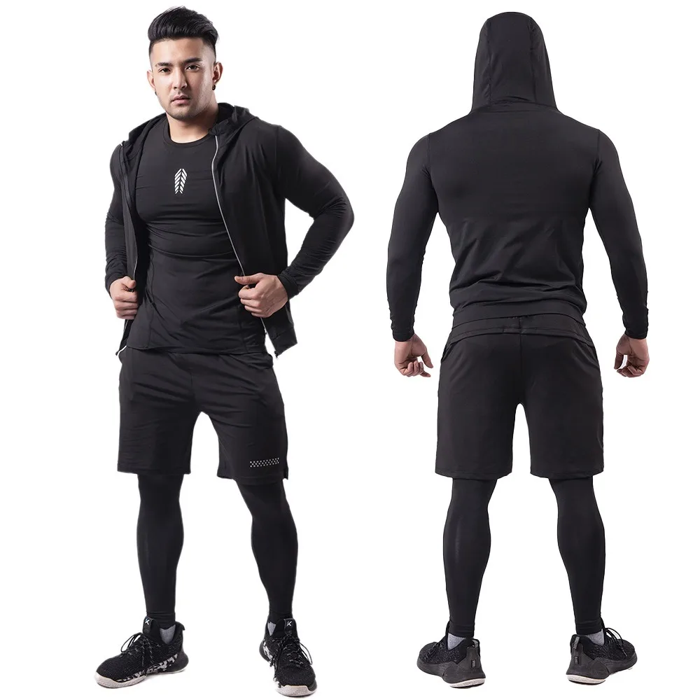 

Fitness set high elastic quick-drying T-shirt basketball training running sportswear four-piece suit