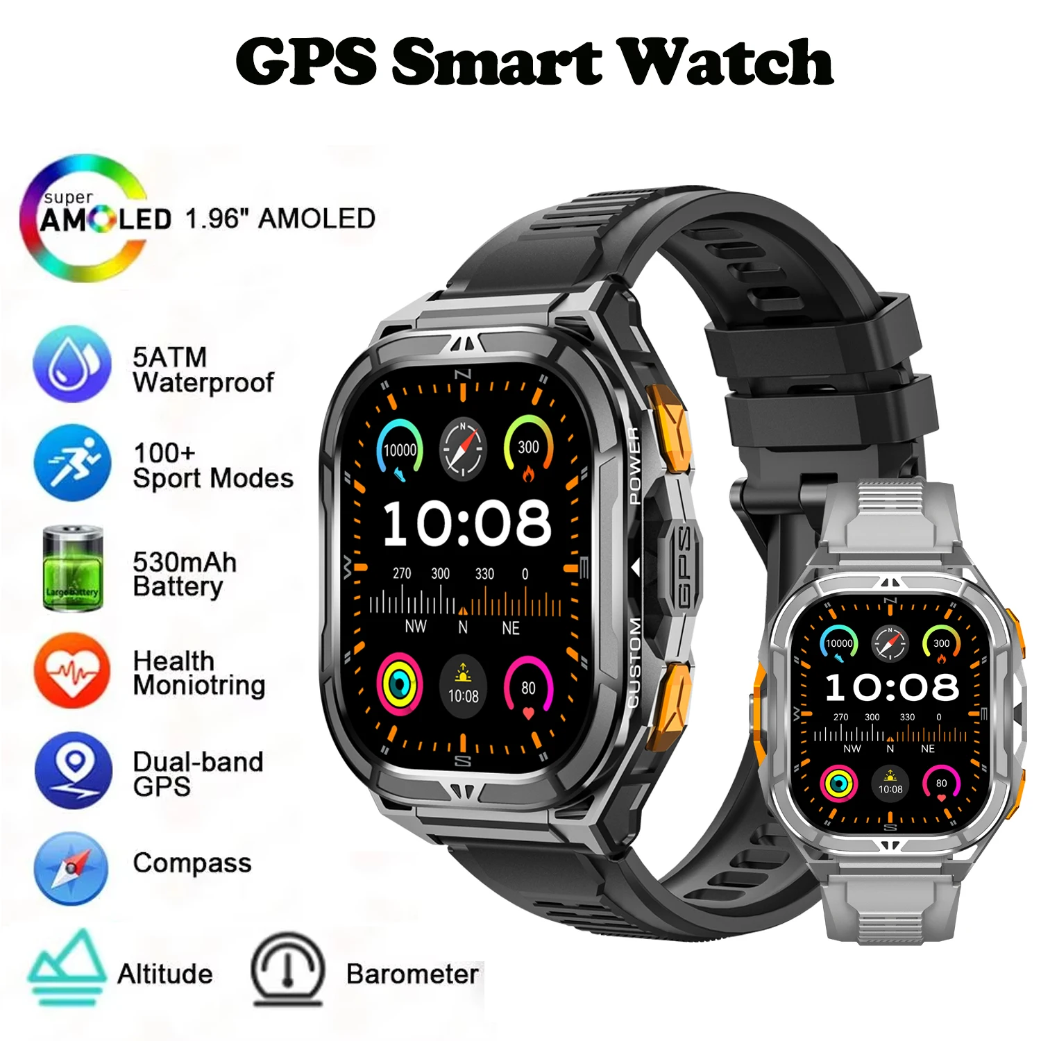 

X5 Dual-band GPS Smartwatch for Men 5ATM Blood Pressure Heart Rate Monitor Barometer Outdoor Running Swimming Sports Smart Watch