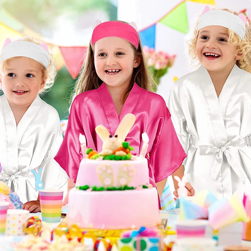 1Set Kids Silk Satin Robe Spa Party Robes for Girl Kimono Bathrobe DIY Spa Birthday Squad Robes Slumber Robe Party Favors