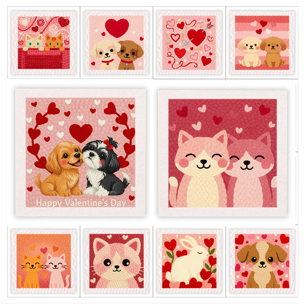 

25*25cm Punch Needle Kit Kit for Beginner Kids Arts Crafts DIY Handicrafts Magic Poking Embroidery Cat And Dog Animal Set Gift