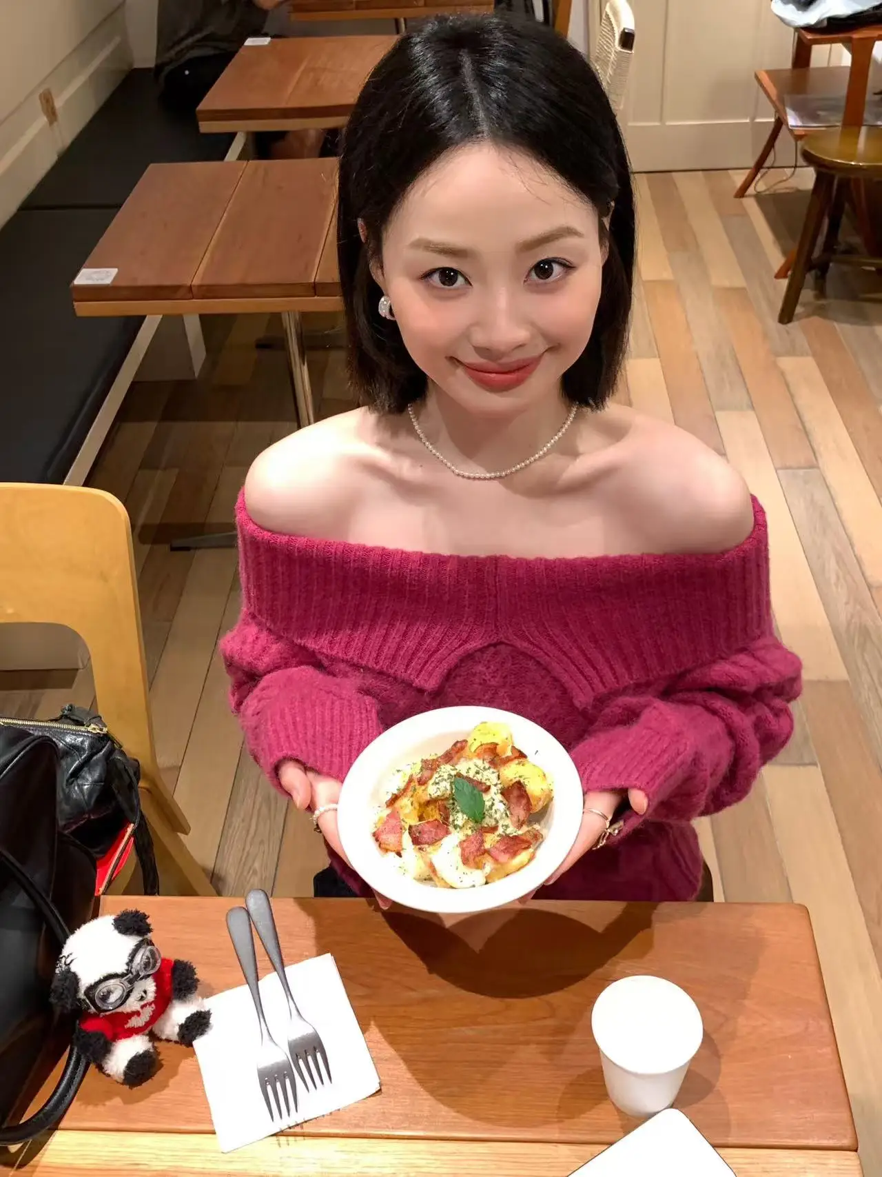 Ele Lange Gebreide Trui met Blote Schouders, Omgeslagen Kraag, Zacht, Gezellig, Camera, Herfst-Winter Design, Modieus Dames...