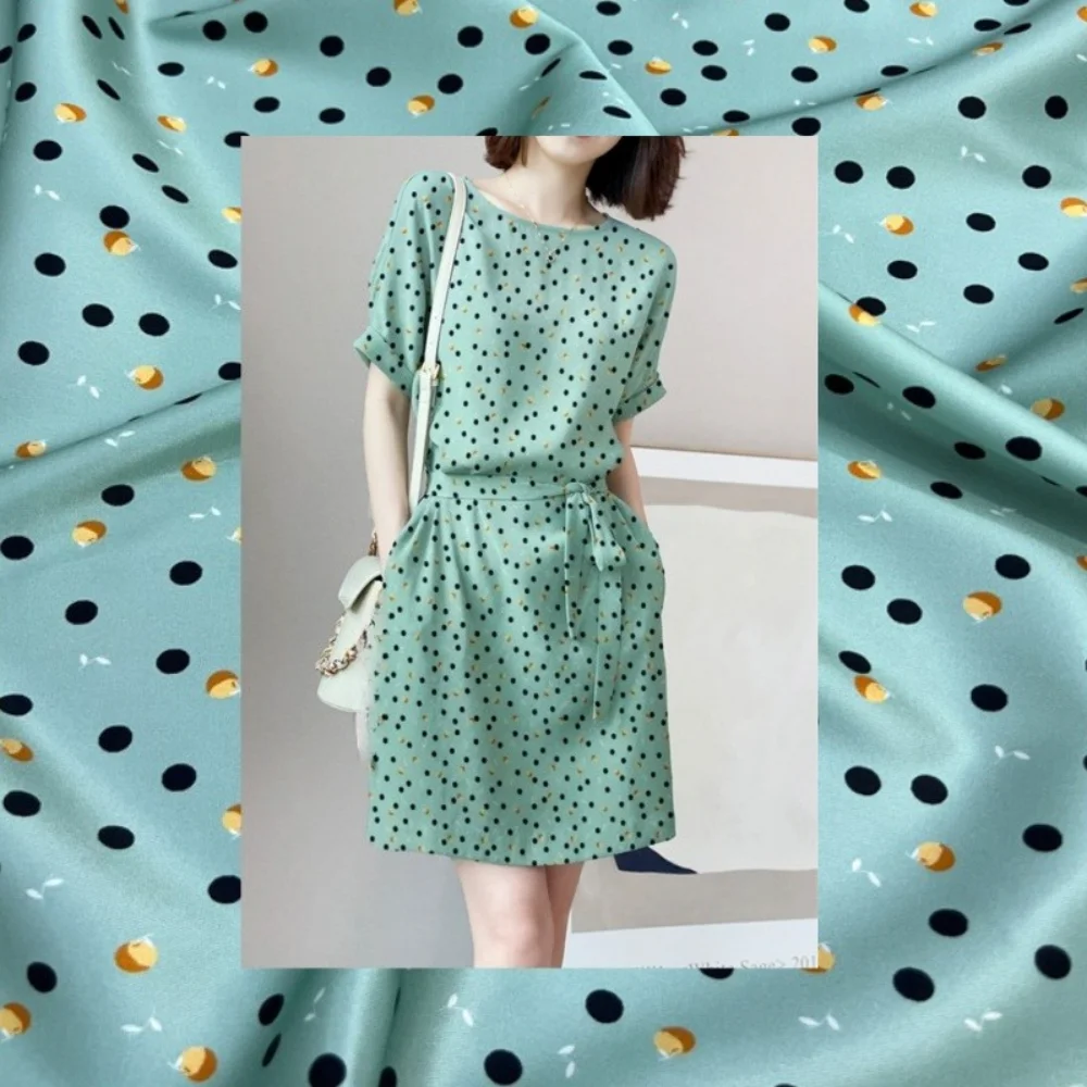 

Шелковая эластичная ткань в горошек, зеленое весенне-осеннее платье, окрашенный фундуком, драпированная модная ткань на метр