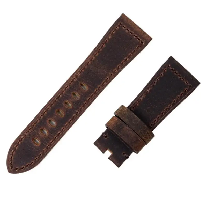 

BEFIA 26mm Handmade Watch Band Italian Brown Black Rough Vintage Genuine Leather Watchband Replace For Panerai Strap