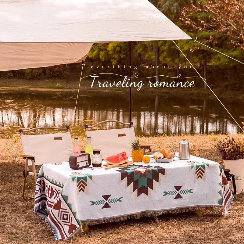 

Picnic Mat Cotton Yarn Fringe Multifunctional Camping Blanket Outdoor Stove Tea Camping Holiday Moisture-proof Mat Table Cloth